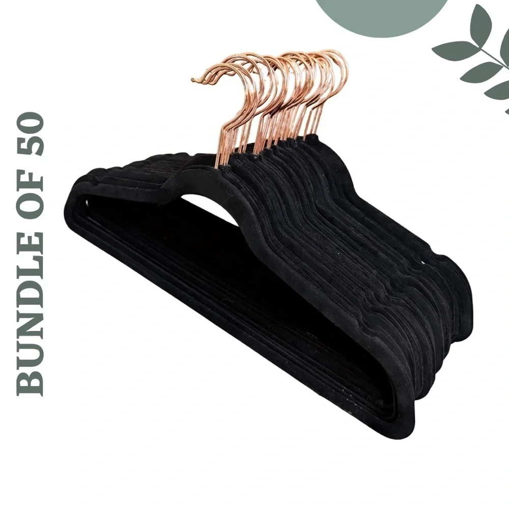 Rose Gold Ink Black Velvet Hangers Set of 50 Non-Slip Space-Saving, 360° Swivel - Picture 1 of 3